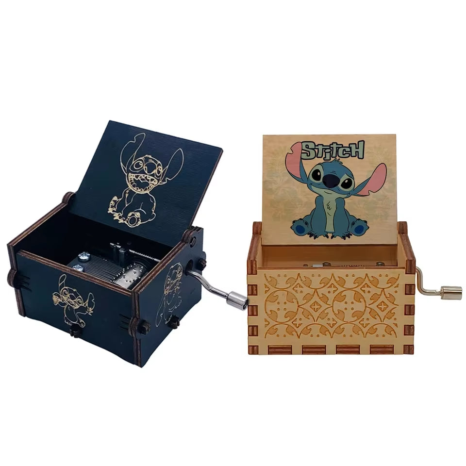 ----New Stitch Music Box Cute Cartoon Wooden Vintage Hand-Cranked Musical Box You Are My Sunshine Theme Music Children Christmas