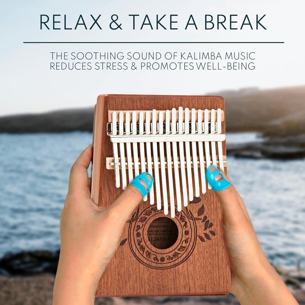 17-Key Kalimba Thumb Piano - Portable Mahogany Percussion Mbira Instrument - Beginner Tuning Set, Music Instruments for Kids Gifts - Light Brown