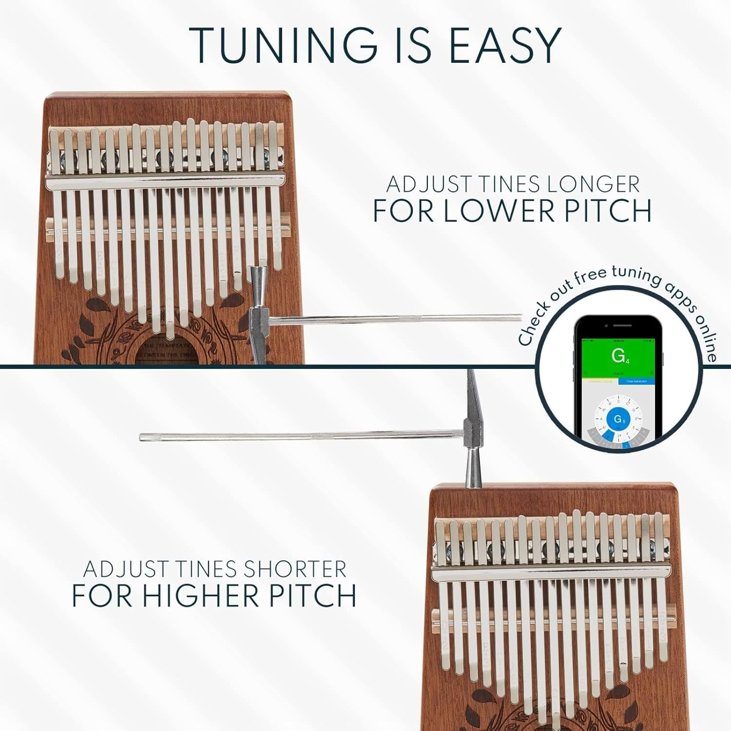 17-Key Kalimba Thumb Piano - Portable Mahogany Percussion Mbira Instrument - Beginner Tuning Set, Music Instruments for Kids Gifts - Light Brown