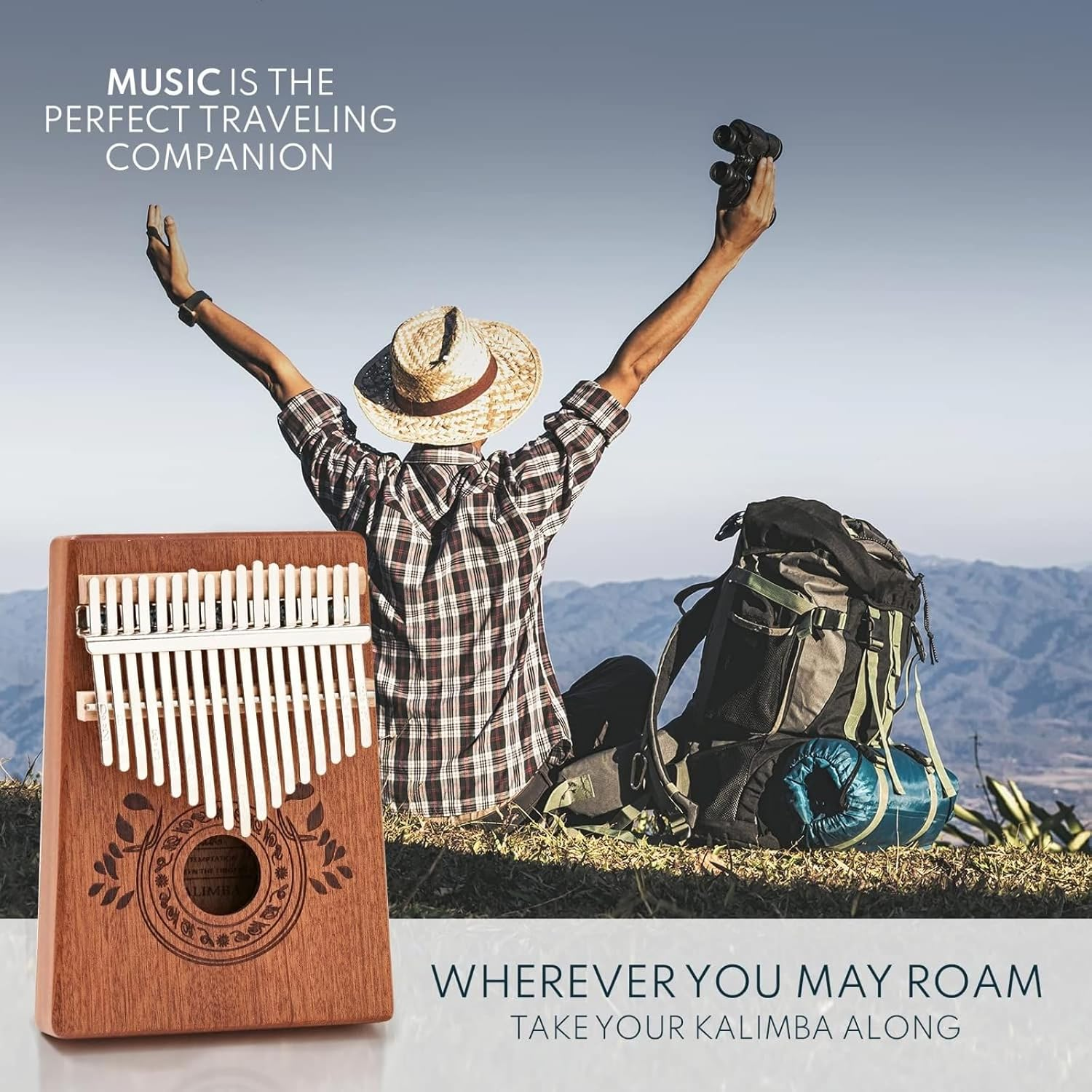 17-Key Kalimba Thumb Piano - Portable Mahogany Percussion Mbira Instrument - Beginner Tuning Set, Music Instruments for Kids Gifts - Light Brown