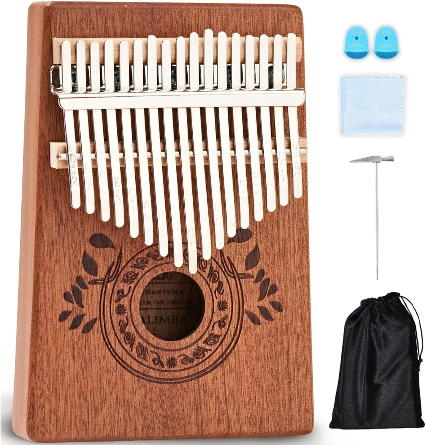 17-Key Kalimba Thumb Piano - Portable Mahogany Percussion Mbira Instrument - Beginner Tuning Set, Music Instruments for Kids Gifts - Light Brown