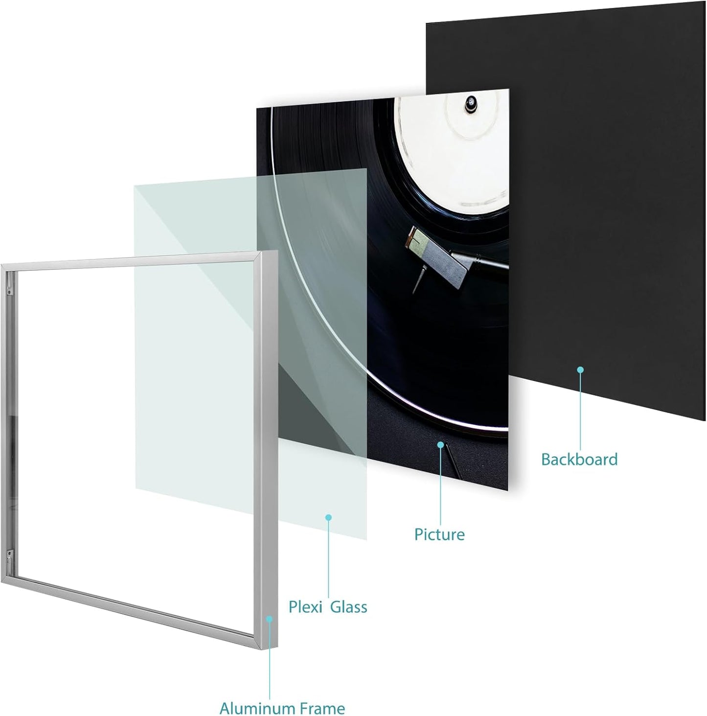 , Aluminum Album Frame Display 12.5X12.5 Vinyl Record, Brushed Metal Finish Records Frames, Acrylic Glass Front, for 12'' Album Cover (1 Pack Silver)