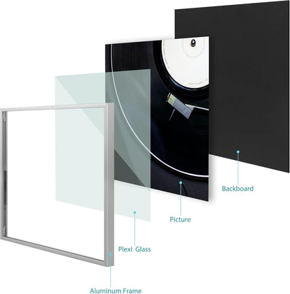 , Aluminum Album Frame Display 12.5X12.5 Vinyl Record, Brushed Metal Finish Records Frames, Acrylic Glass Front, for 12'' Album Cover (1 Pack Silver)