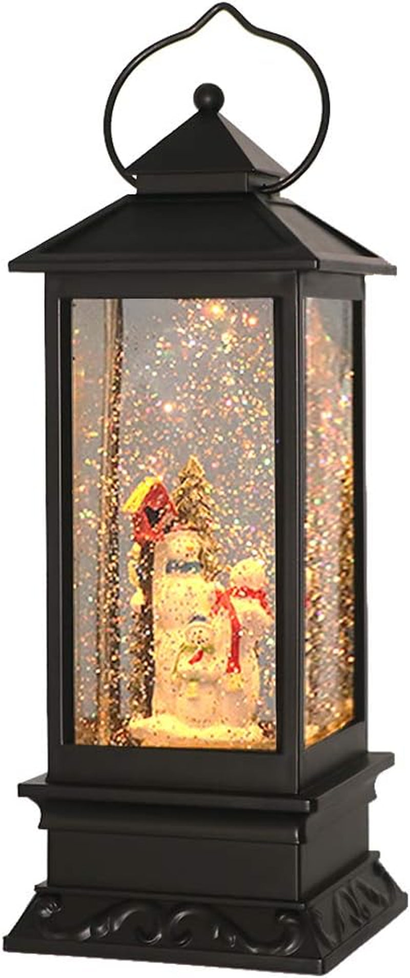 Christmas Snow Globe Lantern with Music, Battery Operated Lighted Swirling Glitter Water Lantern with Timer for Christmas Home Decoration, Snowman