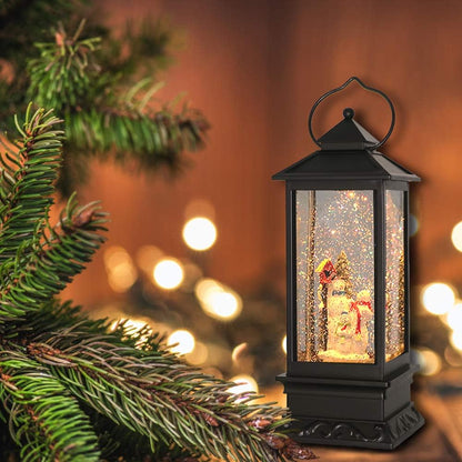Christmas Snow Globe Lantern with Music, Battery Operated Lighted Swirling Glitter Water Lantern with Timer for Christmas Home Decoration, Snowman