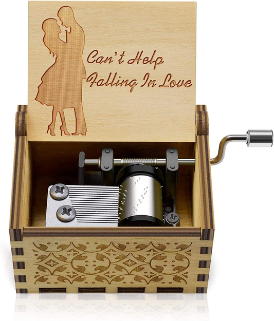 Can'T Help Falling in Love Wood Music Box Hand-Operated Antique Engraved Cute Musical Boxes Gift for Love One, Boyfriend, Girlfriend, Husband,Wife Birthday/Wedding Day/Christmas Day Present