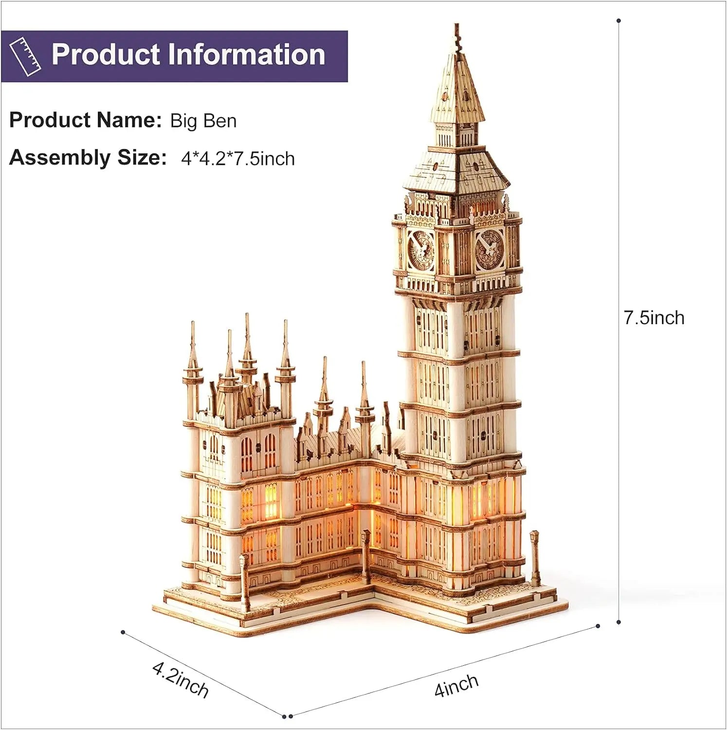 Robotime 3D Puzzle Wooden Kits DIY Tower Bridge Big Ben Set  Eiffel Tower Model Kit